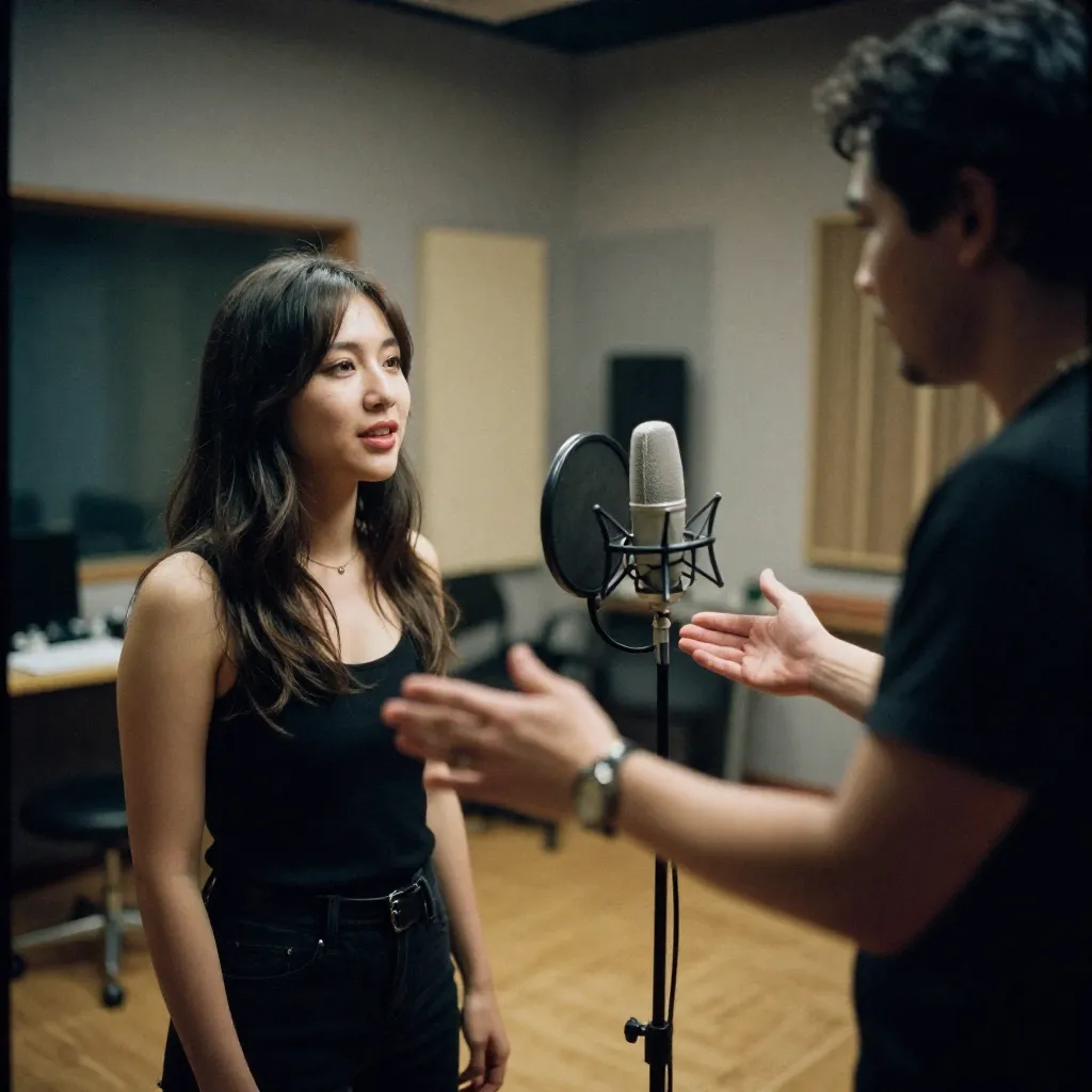 Adult music lesson in professional studio